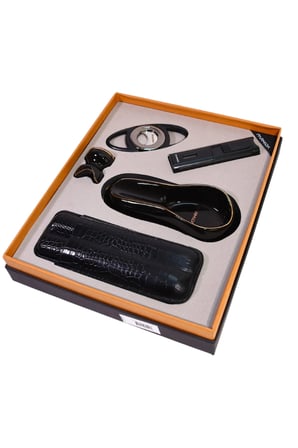 Parmida 3 Torch Pürmüz Çakmak Kılıf Küllük Kesici Siyah Beşli Puro Seti TR10026
