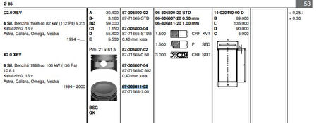 Opel Piston Segman X20xev Vectra B Omega B (87,00mm) 100 - Goetze 8771665100000g