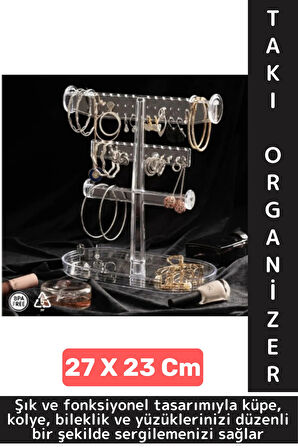 Dayanıklı Çok Şık Modern Pratik Düzenleyici Takı Küpe Kolye Yüzük Şeffaf Takı Organizeri 27 X 23 Cm