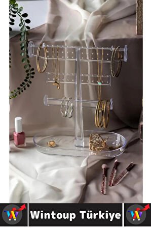 Dayanıklı Çok Şık Modern Pratik Düzenleyici Takı Küpe Kolye Yüzük Şeffaf Takı Organizeri 27 X 23 Cm