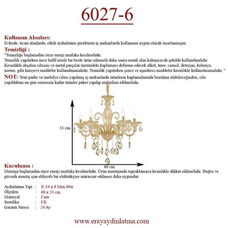 Eray Aydınlatma 6027-6 CAM KOL AVİZE
