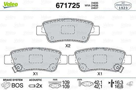Honda Arka Fren Balatası Honda Cr-V 2.0 I-Vtec 07>12 / Cr-V 1.6 I-Dtec 12> - Valeo 671725