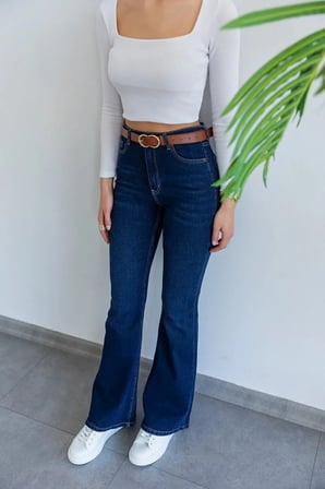 Pamela Ispanyol Lacivert Kot Yüksek Bel Likralı Ekstra Esnek Flare Jeans Kot Pantolon