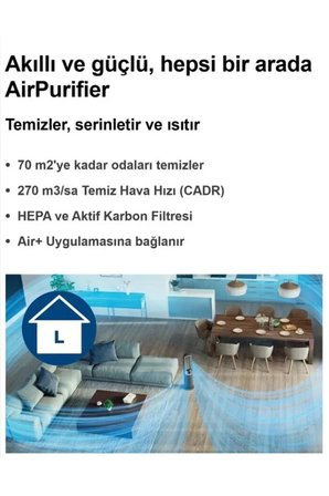 Philips 70 m² Yapay Zekalı Isıtma Soğutma HEPA Filtreli Nemlendiricili Hava Temizleyici