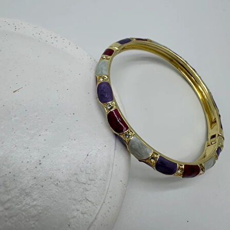 Özel Seri Bordo Lila Detay Vintage Kelepçe Bileklik - Gold