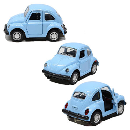 1967 Volkswagen Beetle Çek Bırak Metal Oyuncak Araba 9 cm Mavi