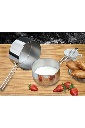 3 LÜ set Paslanmaz Çelik cezve Kaçerola Sütlük Sosluk Yumurta Haşlama Tavası 14 cm+16 cm +18 CM