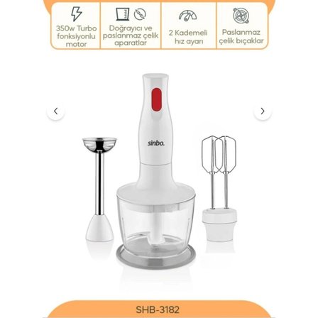 Sinbo SHB 3182 Kablolu El Blender Seti 350W Güç 600 Ml Kapasite