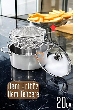 NMS Çelik Cips Fritöz Kızartma Tenceresi 20 Cm 2,5 Litre Saf Çelik