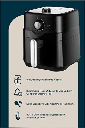 Sco-5055 Yağsız Zaman Ayarlı 4,5l 1500w Airfryer Fritöz