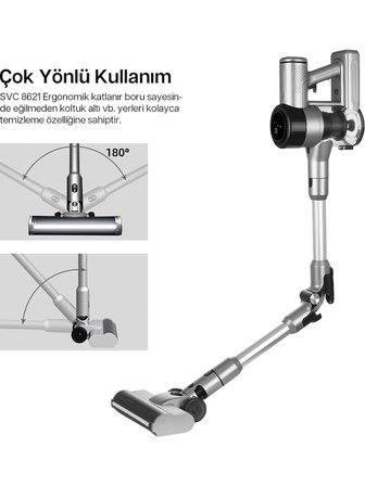 Sinbo SVC-8621 Dikey Kablosuz Şarjlı Süpürge 25.9 V Güç Değeri ile Gri Renk ve LED Aydınlatmalı