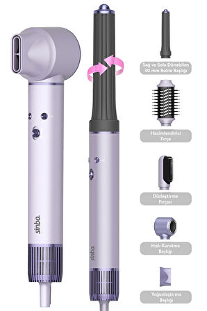 Sinbo Pro Airwrap Compact Uzun Multi-styler Hava Üfleme 5in1 Saç Şekillendirici Bldc Motor Shd-1719 -Mor