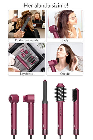 Pro Compact Uzun Multi-styler Hava Üfleme 5in1 Saç Şekillendirici Bldc Shd-1729 Royal Gilded Red