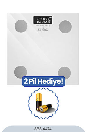 SİNBO SBS-4474 26x26 CM Bluetooth Dijital Yağ Su Kas Vücut Kitle Endeksi Kilo Ölçer Tartı Baskül