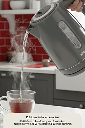 Sinbo Inox Su Isıtıcı Kettle  Paslanmaz Çelik SK-8031 Koyu Gri