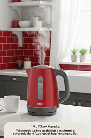 Sinbo Inox Su Isıtıcı Kettle  Paslanmaz Çelik SK-8031 Kırmızı