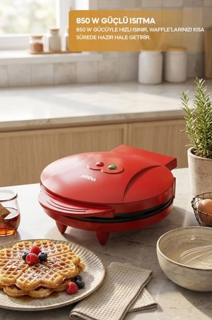 Sinbo SSM-2595 Waffle Makinesi 850W | 182 mm Yapışmaz Döküm Plaka Kırmızı | 5 Dilimli Waffle