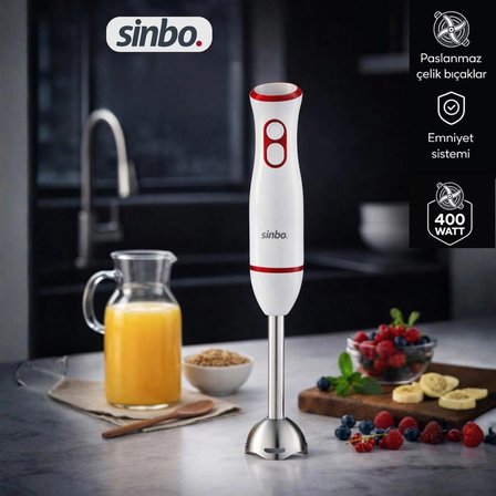 SHB-7514 Paslanmaz Çelik Bıçaklı El Blenderi, 400 Watt & Sessiz Motor & 2 Kademe Hız Ayarı