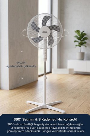 Sinbo SF-7704 Ayaklı Vantilatör 16 İnç 35W Sessiz Fan 3 Kademeli Yükseklik Ayarlı Ev Tipi