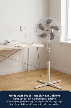 Sinbo SF-7704 Ayaklı Vantilatör 16 İnç 35W Sessiz Fan 3 Kademeli Yükseklik Ayarlı Ev Tipi