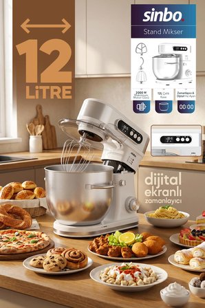SMX-2779 12L Dev Hazneli Dijital Ekranlı Zaman Ayarlı Stand Mikser 2000W Çok Fonksiyonlu Mutfak Şefi