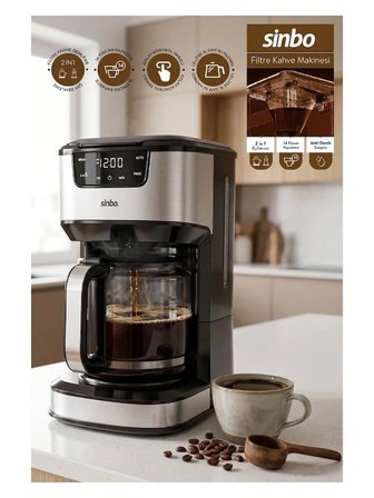Sinbo SCM-9041 Otomatik Zaman Ayarlı Xl 14 Fincan Filtre Kahve Makinesi Dijital Göstergeli