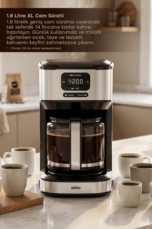 SCM-9042 Otomatik Zaman Ayarlı XL 14 Fincan Filtre Kahve Makinesi Dijital Göstergeli