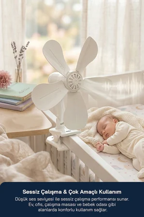 SF-7707 Klipsli Vantilatör 10W 5 Kanatlı Mini Fan Sessiz Taşınabilir Fan
