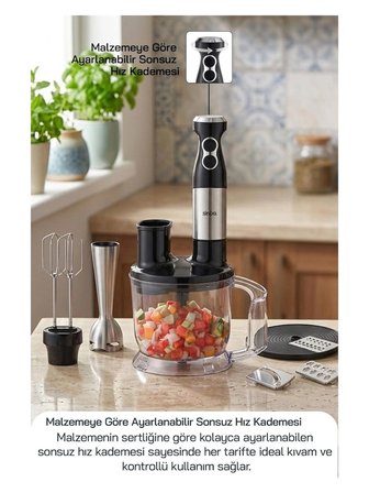 SHB-7532 Çok Fonksiyonlu El Blender Seti | Doğrayıcı, Çırpıcı ve Rende Aparatlı