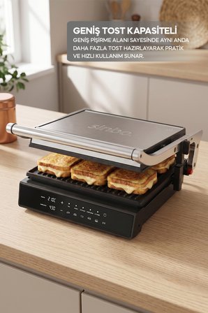 Sinbo SSM-2596 Dijital Ekranlı Sıcaklık ve Zaman Göstergeli Döküm Izgara ve Tost Makinesi 2000w