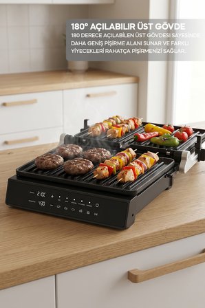 Sinbo SSM-2596 Dijital Ekranlı Sıcaklık ve Zaman Göstergeli Döküm Izgara ve Tost Makinesi 2000w