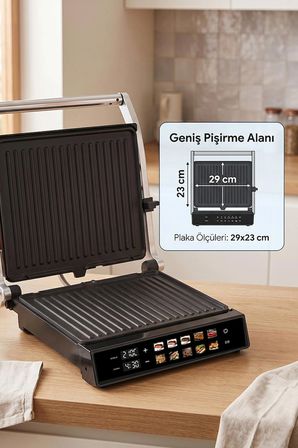 SSM-2597 10 Ön Ayarlı Dijital Ekranlı Sıcaklık/Zaman Göstergeli Döküm Izgara ve Tost Makinesi 2000W