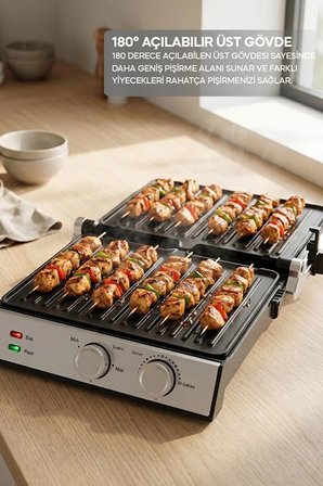 SSM-2598 Izgara ve Tost Makinesi 2000W Döküm Plakalı Ayarlanabilir Isı ve Zaman Kontrollü