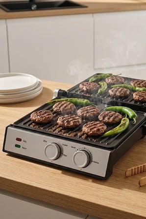 SSM-2598 Izgara ve Tost Makinesi 2000W Döküm Plakalı Ayarlanabilir Isı ve Zaman Kontrollü