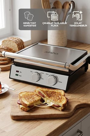 SSM-2598 Izgara ve Tost Makinesi 2000W Döküm Plakalı Ayarlanabilir Isı ve Zaman Kontrollü