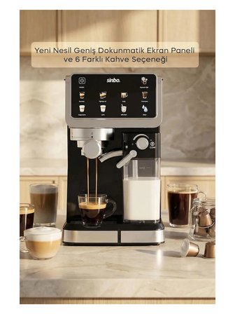 Sinbo Scm‑2994 Pro Kapsüllü & Toz Kahve Espresso Makinesi – 15 bar Basınç, Süt Haznesi, Dokunmatik