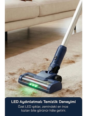 SVC-8636 Kablosuz Dikey Şarjlı Süpürge 2200MAH Li-Ion Bataryalı Bldc Motorlu Yeşil LED Işıklı Multi Cyclone