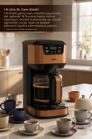Sinbo SCM-9040 BRONZ Otomatik Zaman Ayarlı XL 14 Fincan Filtre Kahve Makinesi Dijital Göstergeli