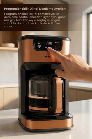 Sinbo SCM-9040 BRONZ Otomatik Zaman Ayarlı XL 14 Fincan Filtre Kahve Makinesi Dijital Göstergeli