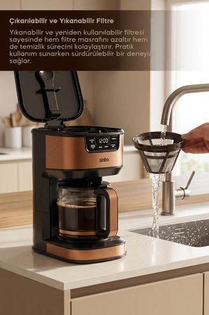 Sinbo SCM-9040 BRONZ Otomatik Zaman Ayarlı XL 14 Fincan Filtre Kahve Makinesi Dijital Göstergeli