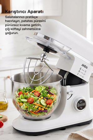 SMX-2773 / BEYAZ / Dijital Ekranlı Zaman Ayarlı Stand Mikser / 7.5 Litre / 1500W