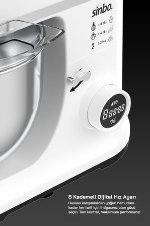 SMX-2773 / BEYAZ / Dijital Ekranlı Zaman Ayarlı Stand Mikser / 7.5 Litre / 1500W