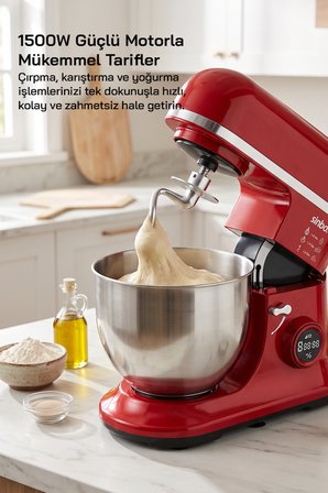 SMX-2773 / KIRMIZI / Dijital Ekranlı Zaman Ayarlı Stand Mikser / 7.5 Litre / 1500W