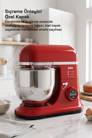SMX-2773 / KIRMIZI / Dijital Ekranlı Zaman Ayarlı Stand Mikser / 7.5 Litre / 1500W