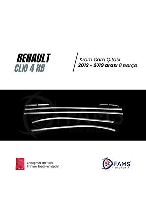Renault Clio 4 Uyumlu Hb Krom Cam Çıtası 8 Parça 2012-2019 Arası Paslanmaz Ç.
