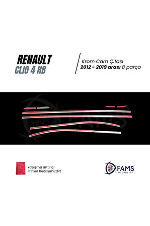 Renault Clio 4 Uyumlu Hb Krom Cam Çıtası 8 Parça 2012-2019 Arası Paslanmaz Ç.