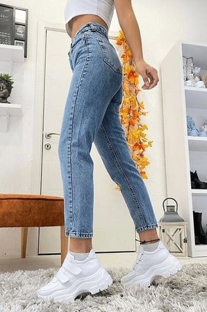 Sara Kar Mom Kot Yüksek Bel Likralı Ekstra Esnek Jeans Kot Pantolon