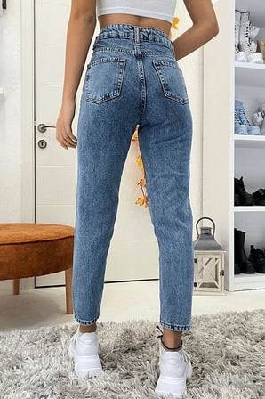 Sara Kar Mom Kot Yüksek Bel Likralı Ekstra Esnek Jeans Kot Pantolon