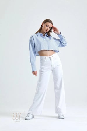 Salaş Beyaz Pantolon Jeans Likralı Esnek