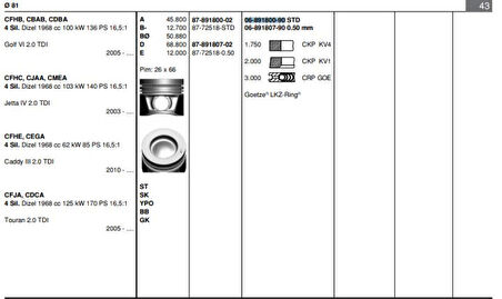 Vag Motor Segmanı Takım (1 Pistonluk) / (81,00mm Std) Caddy III Beetle Golf VI Jetta Passat Scirocco Sha - Goetze 68918009g